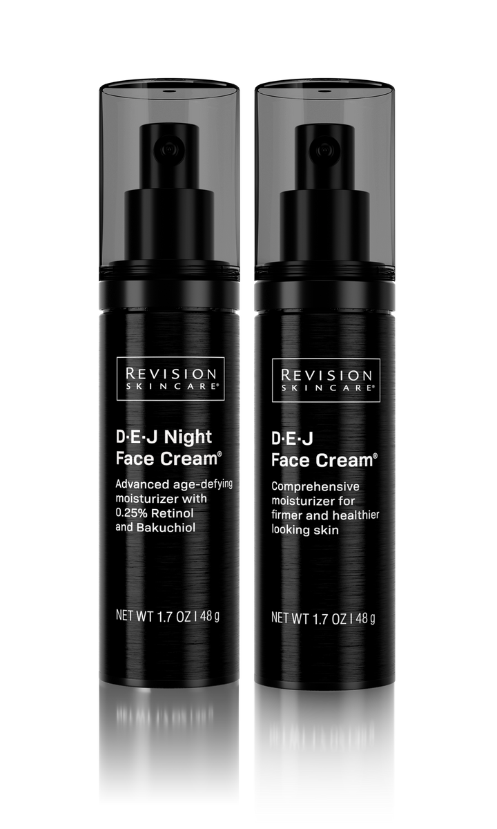Revision Skincare D.E.J Face Cream and D.E.J Night Face Cream pump bottles