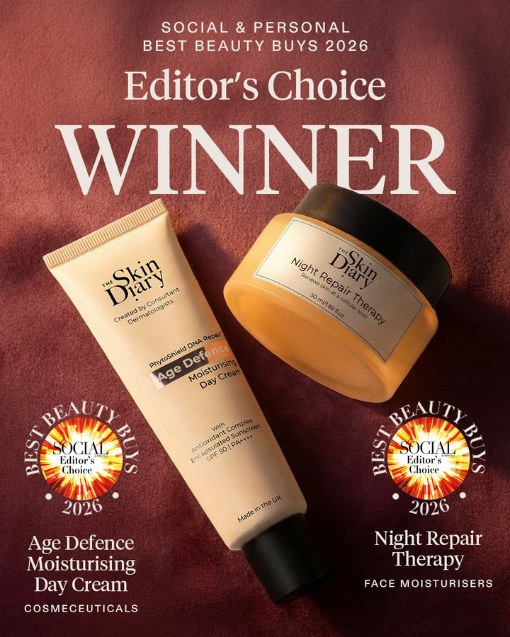 Two skincare products with 'Editor's Choice Winner' and 'Best Beauty Buys 2026' text on a red background.