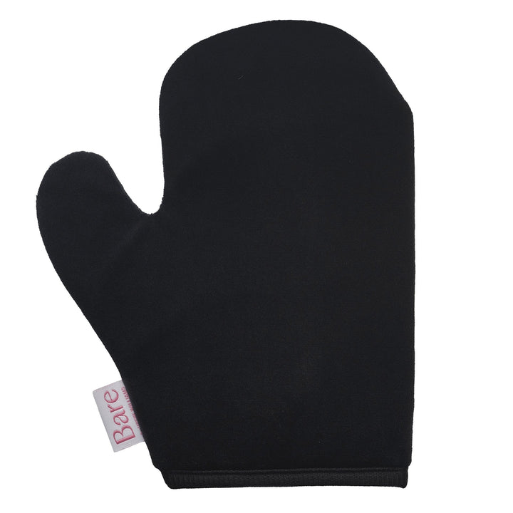Bare by Vogue luxury tanning mitt in black velvet with thumb shape and branded side label
