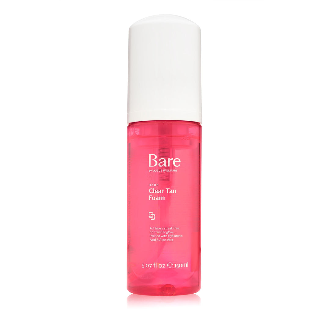 Bare by Vogue clear tan foam in a bright pink bottle with a white pump cap