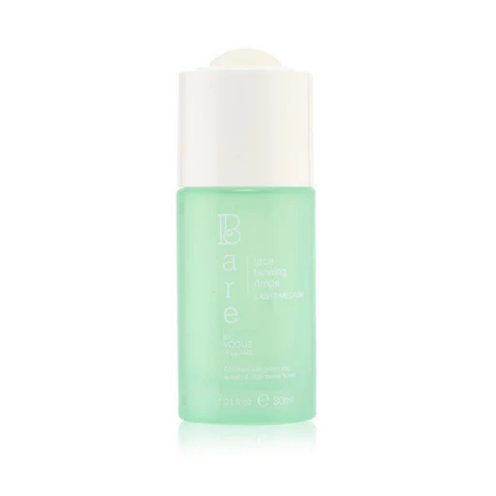 Bare by Vogue face tanning drops in a translucent mint green bottle with white cap