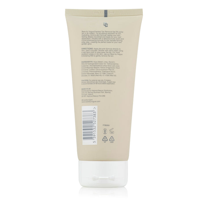 Bare by Vogue tan removal gel in a beige squeeze tube with a white cap and printed label