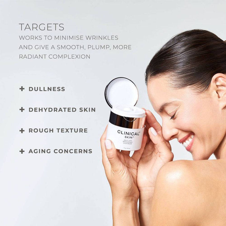 Clinical Skin Multi-Lipid Replenishing Moisturiser in a white jar with black lid and Clinical Skin label