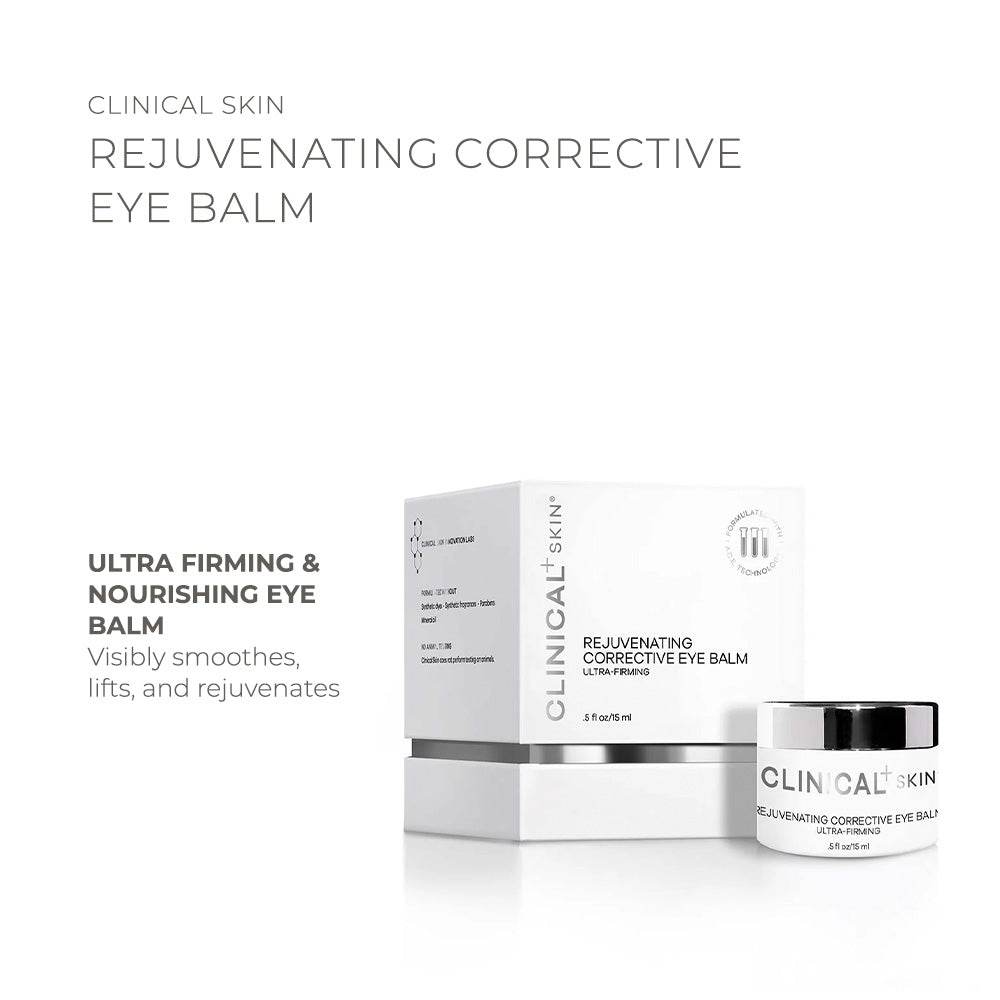 Clinical Skin Rejuvenating corrective eye balm in a white jar and matching white packaging