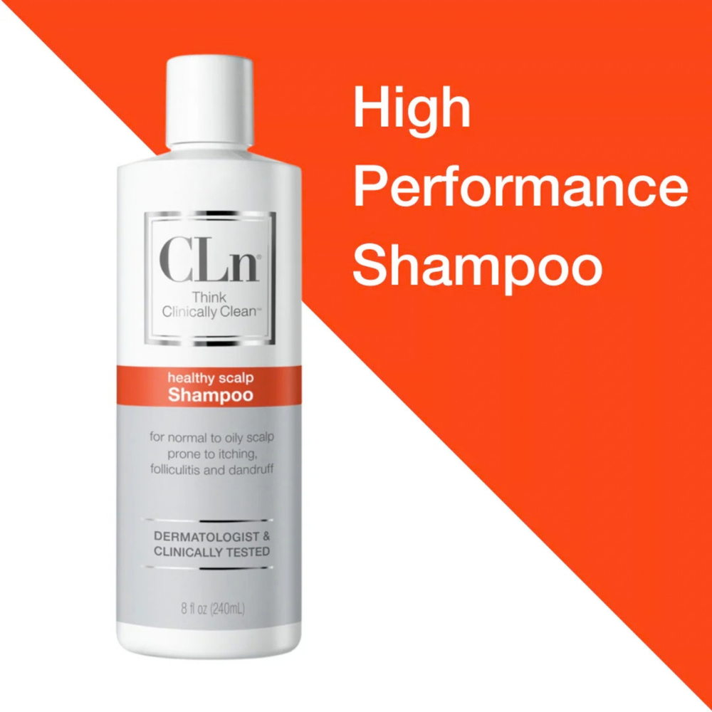 CLn Shampoo in a white 240 ml bottle with a red-orange label band and silver-gray text