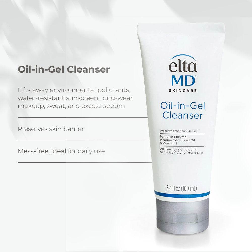 Elta MD Oil-in-Gel Cleanser white 100ml tube with blue lettering and silver flip-top cap