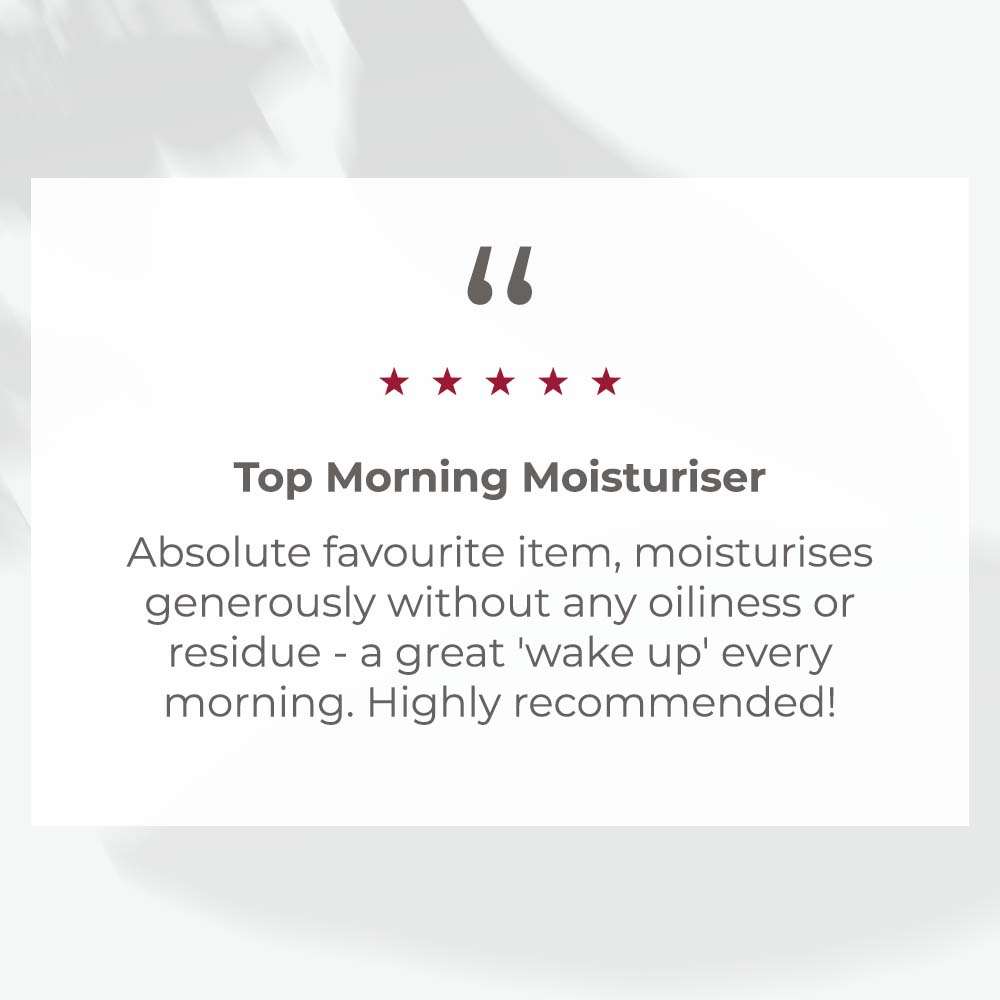 EltaMD AM Restore moisturizing cream with text highlighting it as a top morning moisturizer with five star rating and positive review
