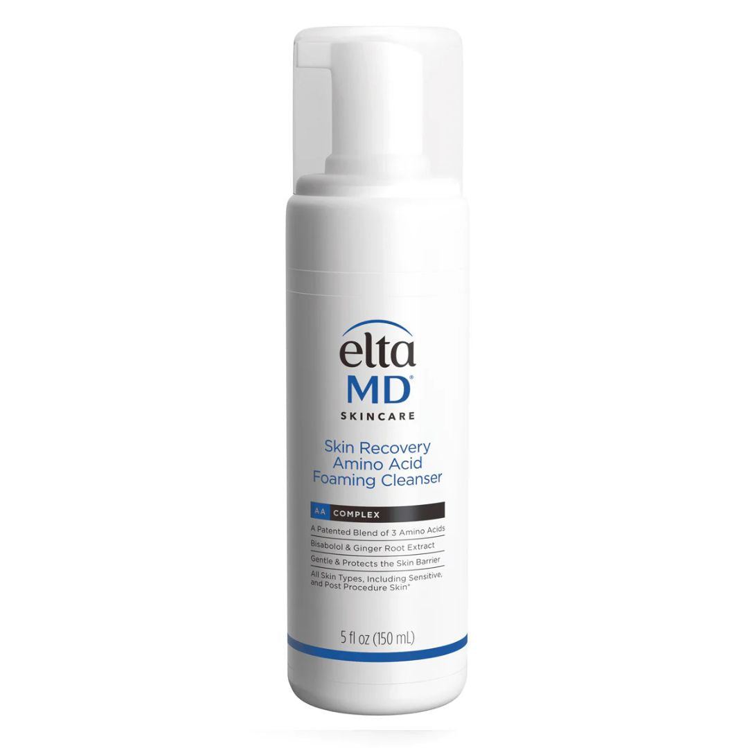 EltaMD Essentials Bundle skincare cleanser, white plastic bottle with pump and blue EltaMD label