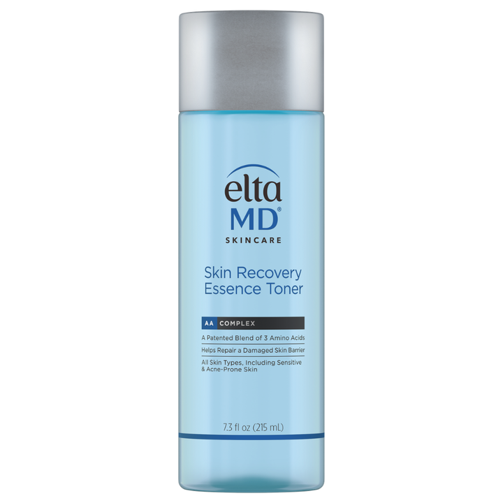 EltaMD Rosacea Bundle blue plastic toner bottle with silver cap and label showing Skin Recovery Essence Toner text