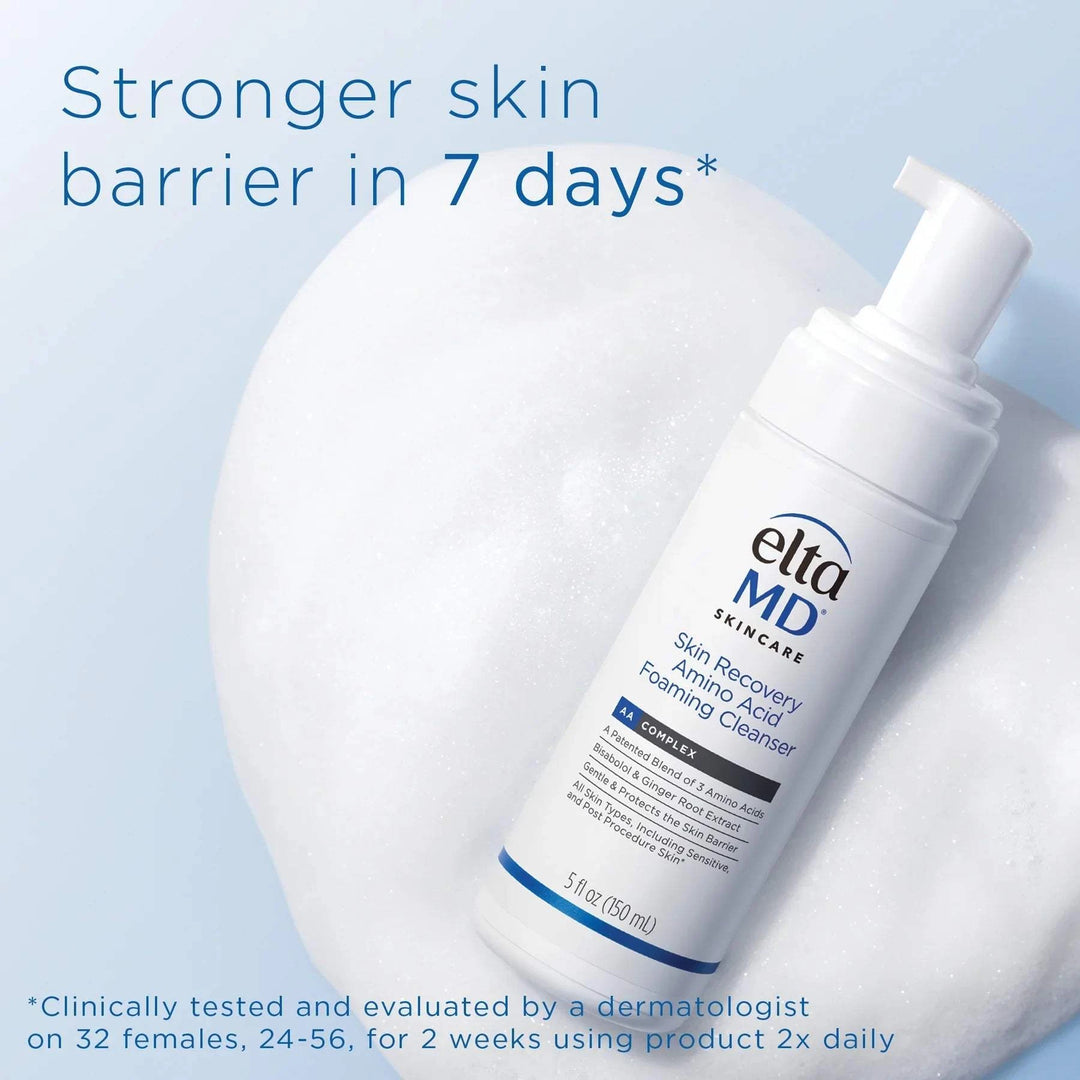 EltaMD Skin Recovery foaming cleanser in a white pump bottle with blue and black label text