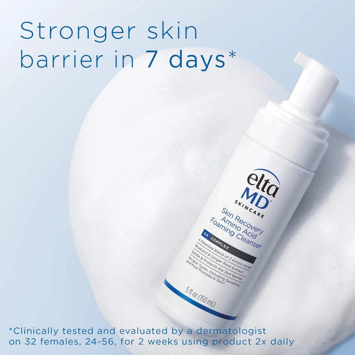 EltaMD Skin Recovery foaming cleanser in a white pump bottle with blue and black label text