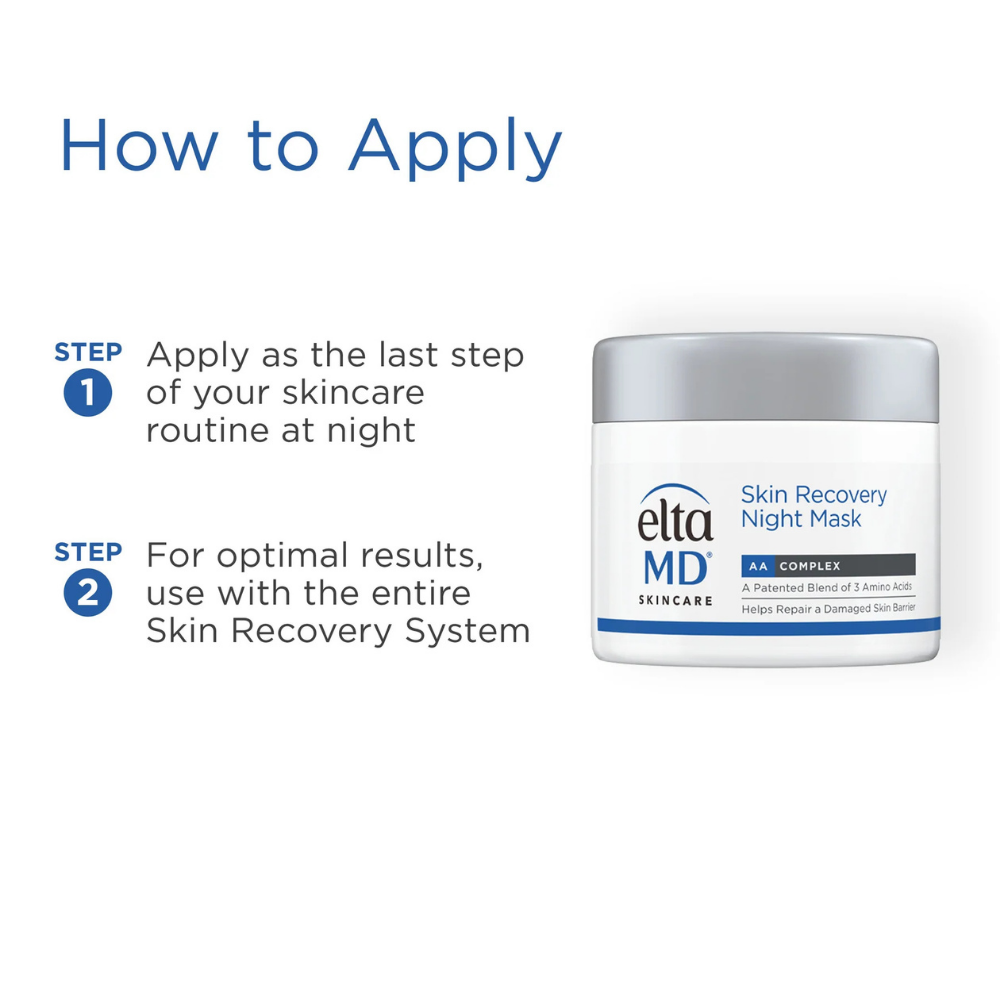 EltaMD Skin Recovery Night Mask white jar with silver lid and blue label featuring AA Complex technology
