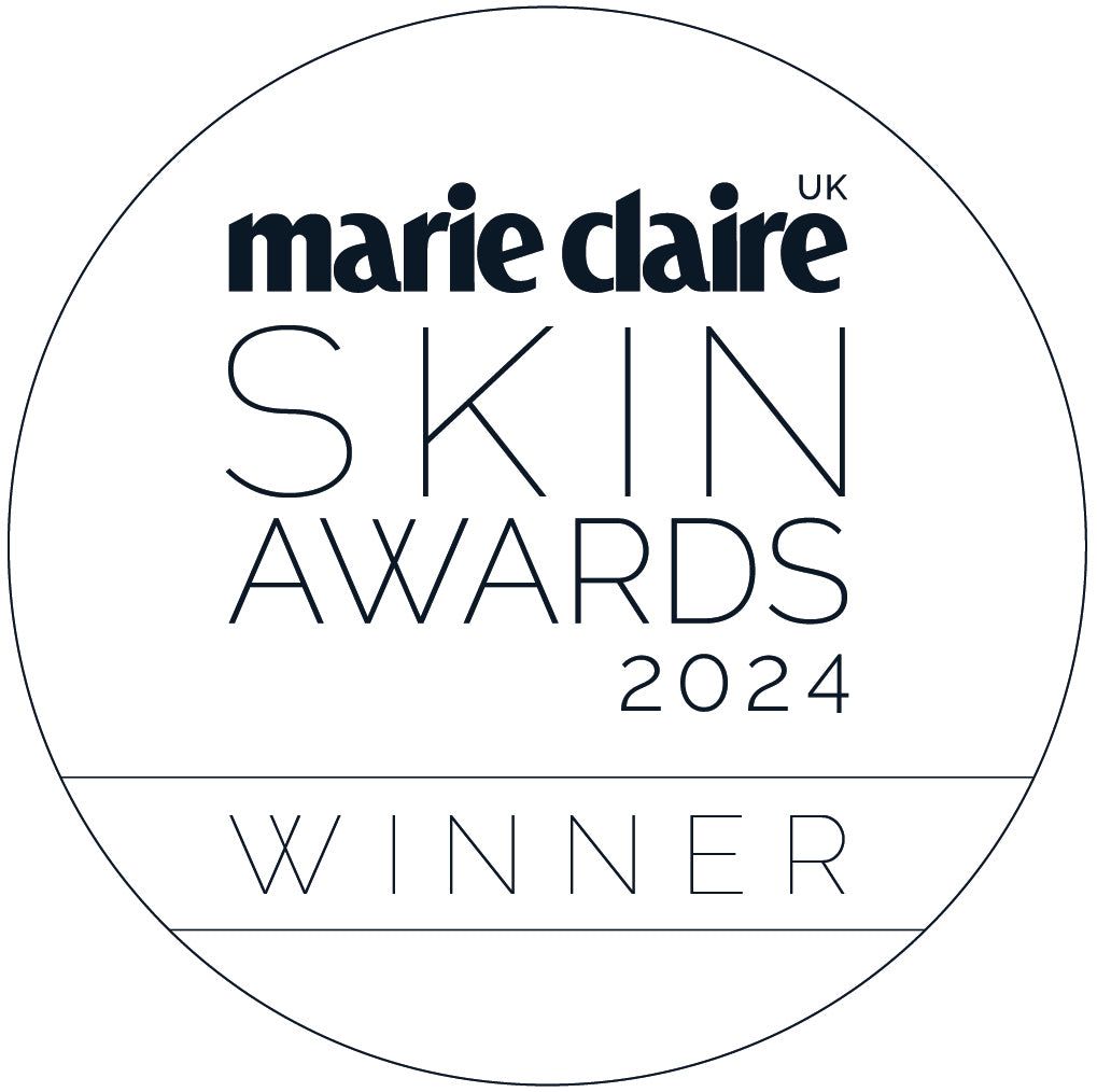 Optase Life Sensitive Eye Makeup Remover Marie Claire Skin Awards 2024 winner badge in black and white