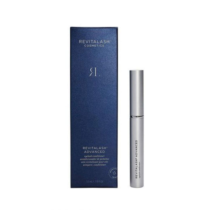 RevitaLash Triple Threat Advanced Sensitive lash conditioner in silver tube with navy branded box