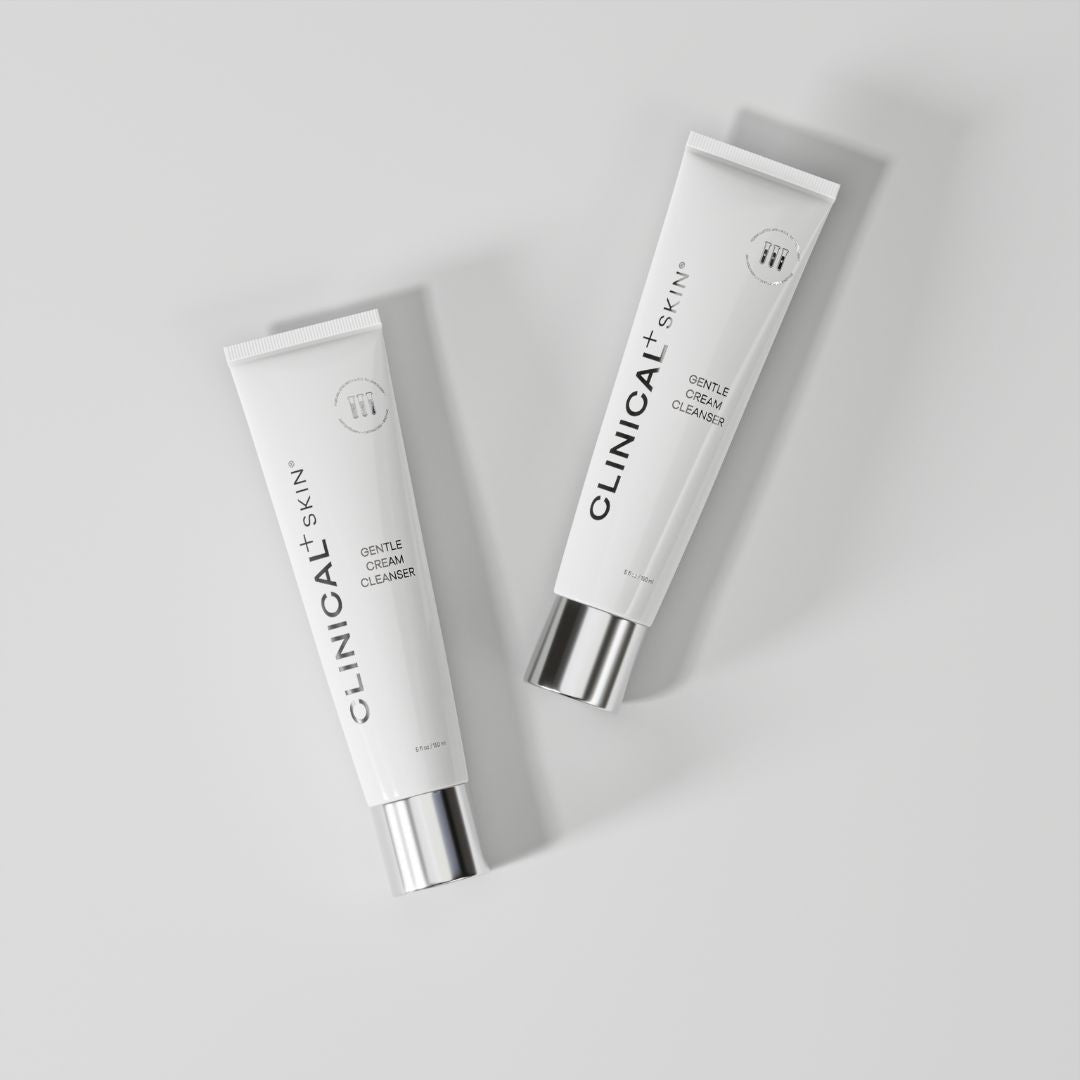 Skin Gentle Cream Cleanser in white tubes with minimalist black lettering and silver caps