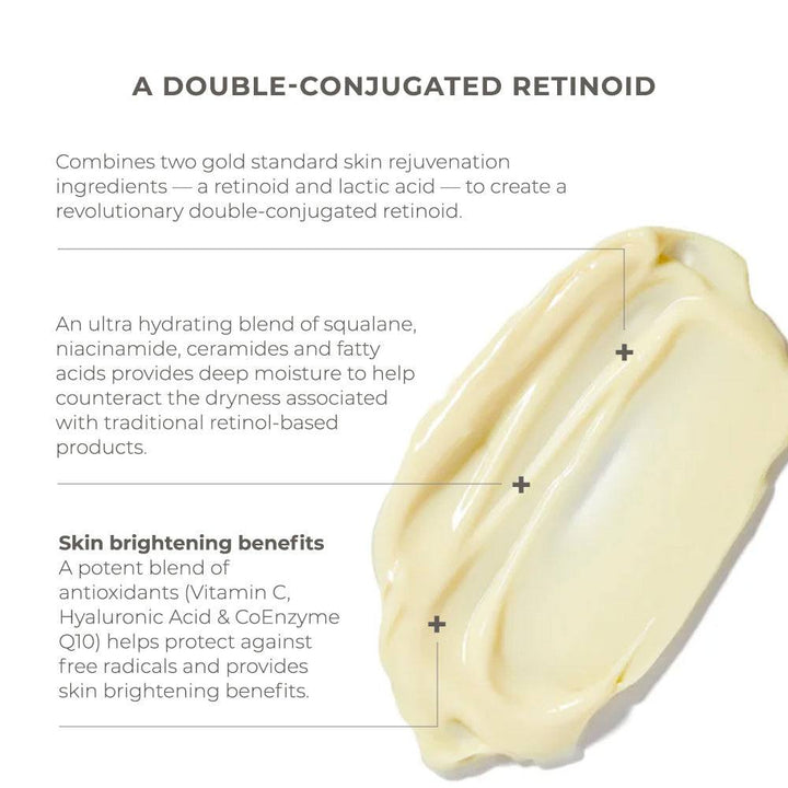 Skinbetter Science AlphaRet cream swatch showing smooth creamy off-white texture highlighting moisturizing and brightening benefits