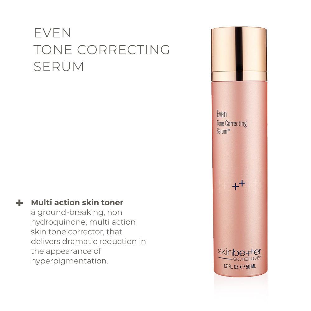Skinbetter Science EvenTone Correcting Serum in a rose-gold pump bottle with metallic gold cap and printed label