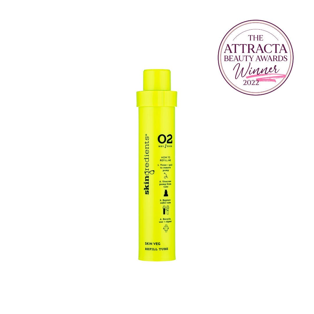 Skingredients Skin Veg bright yellow hyaluronic acid serum refill tube with pump dispenser