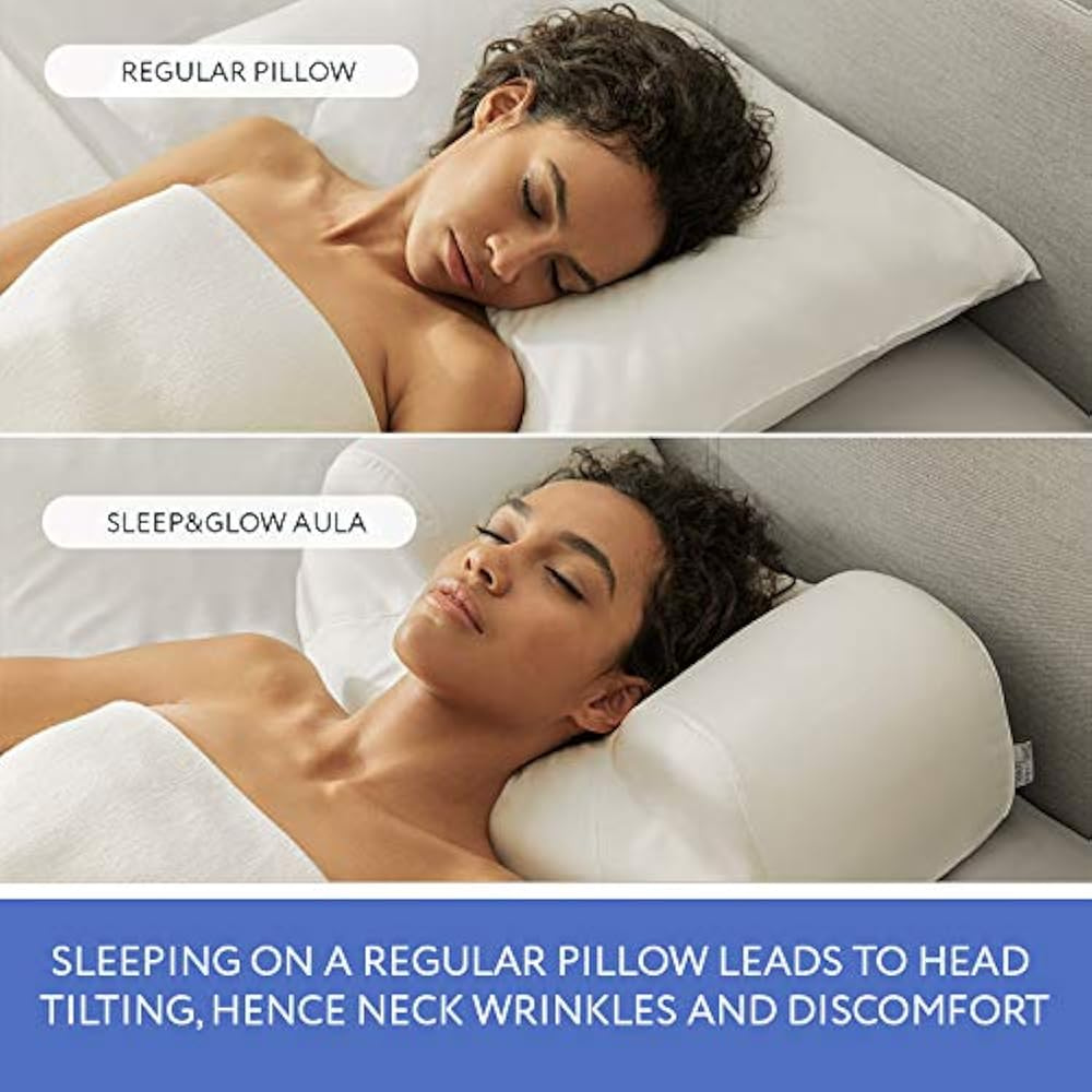 Sleep and Glow Aula ergonomic white pillow supporting the head and neck during back sleeping