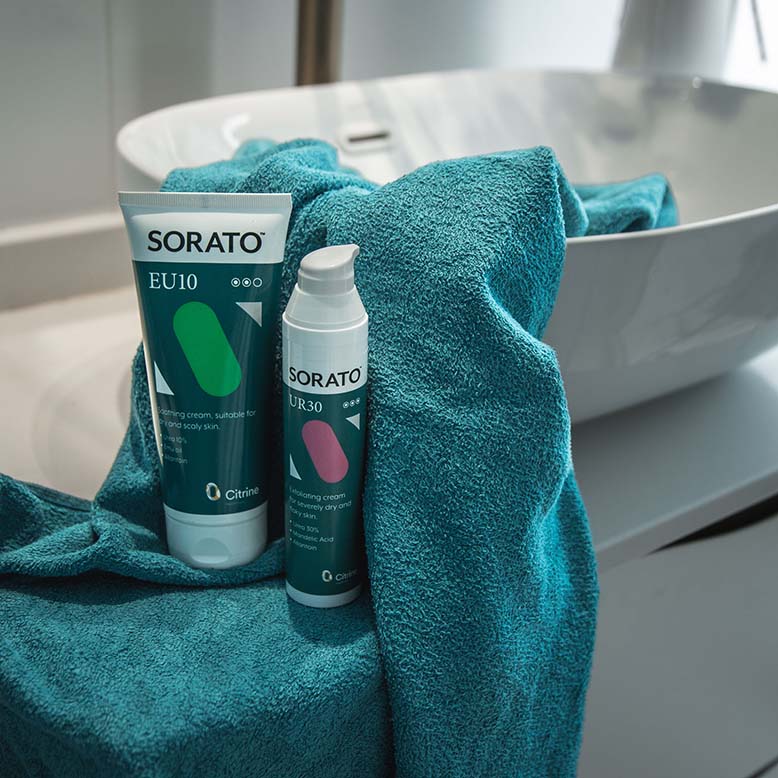 Sorato EU10 Intensive Moisturising Cream in a teal tube with white branding and green oval label
