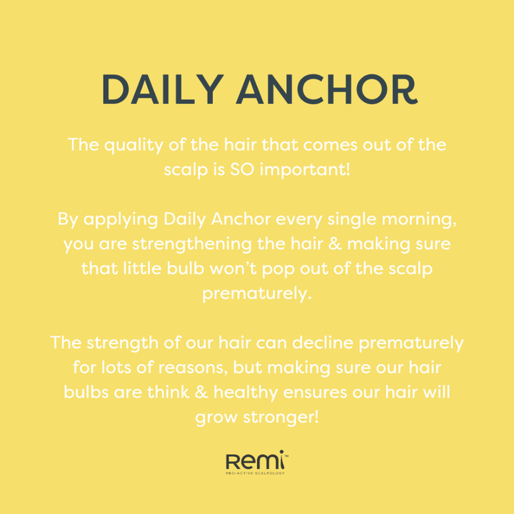Advertisement for Daily Anchor hair care product with text on a yellow background