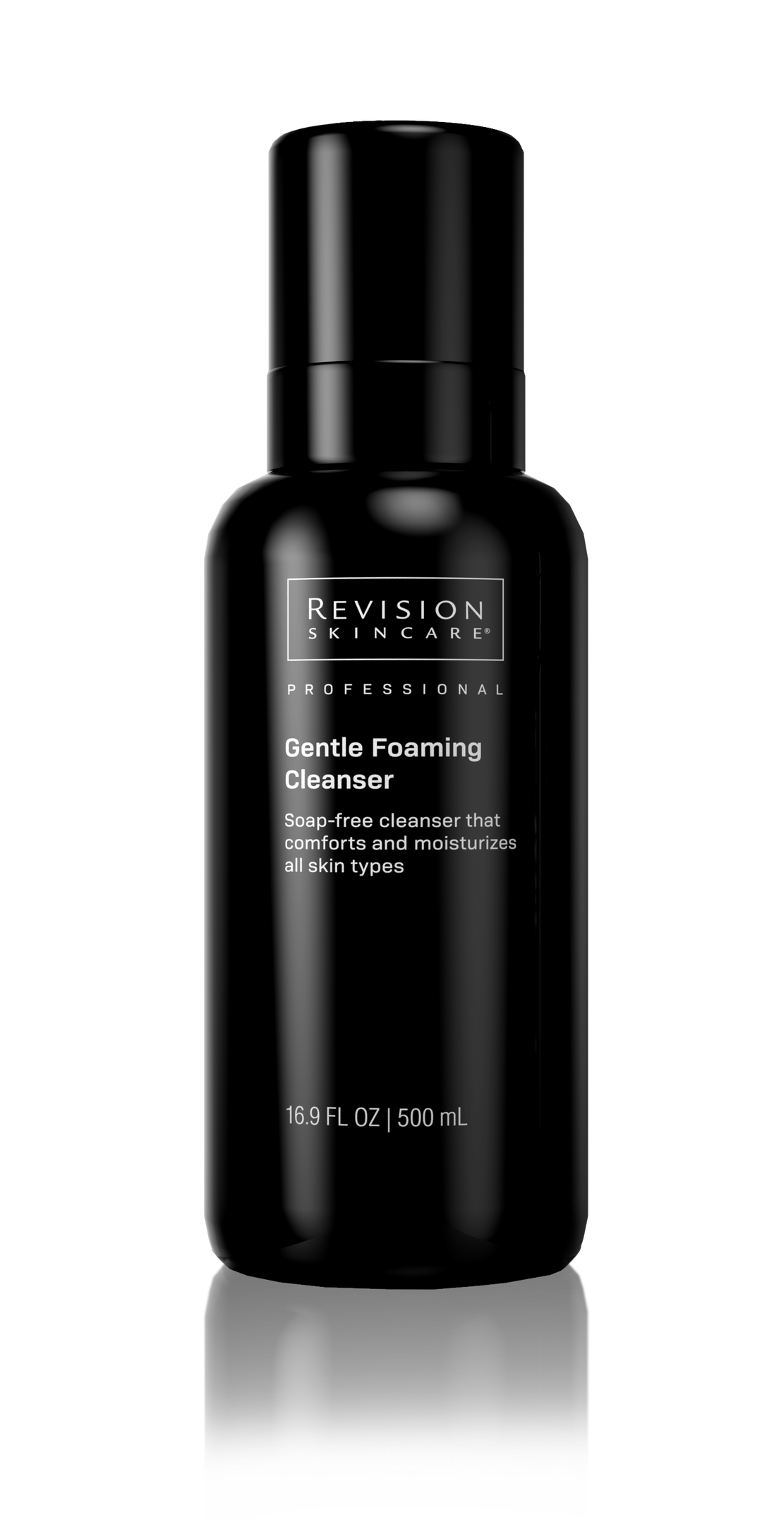 Gentle Foaming Cleanser in a black pump bottle with white Revision Skincare Professional label, 500ml