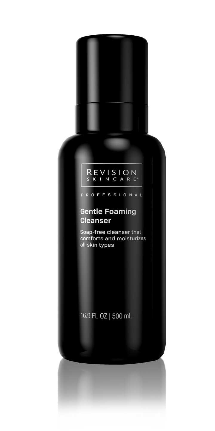 Gentle Foaming Cleanser in a black pump bottle with white Revision Skincare Professional label, 500ml