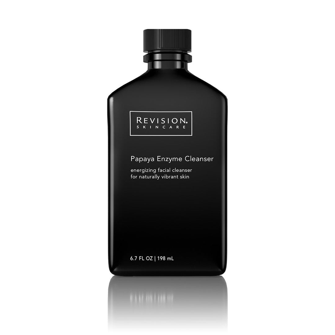 Papaya Enzyme Cleanser in a black rectangular bottle with a black cap and white skincare label
