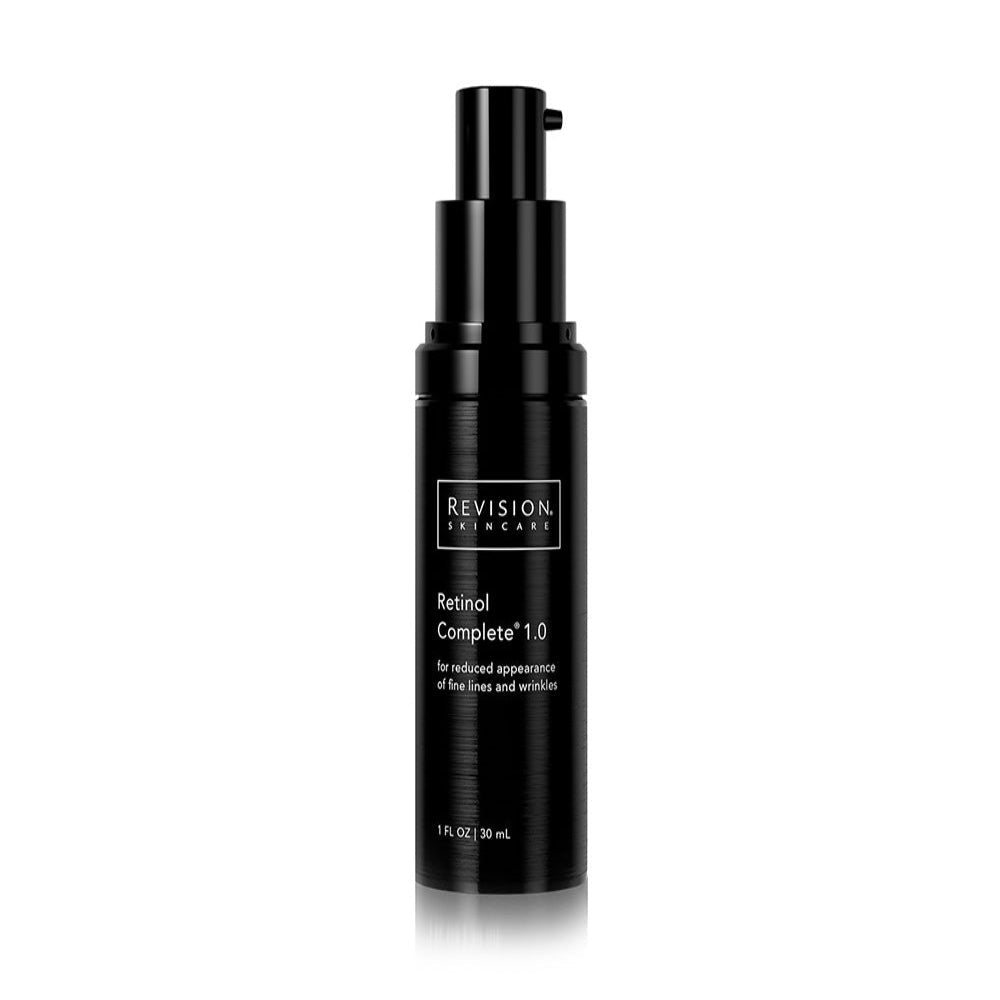 Time-Released Retinol serum in a black cylindrical pump bottle labelled Revision Skincare Retinol Complete 1.0